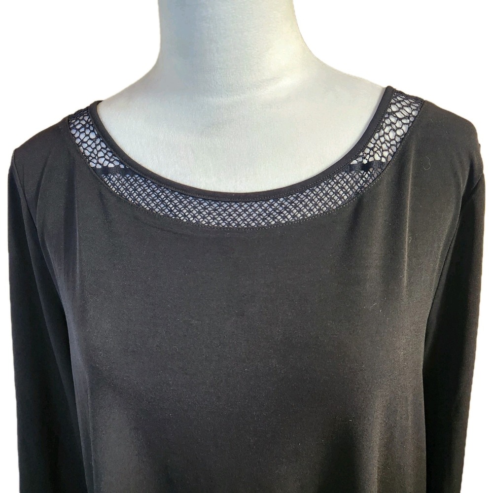 Chicos 3 Easywear Womens Liquid Knit Tunic Top Sz XL Black Longline Slinky Shirt